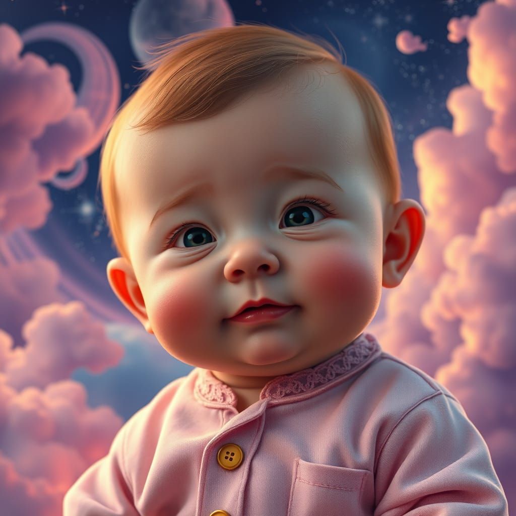 Chubby Infant in Vibrant Dreamlike Backdrop
