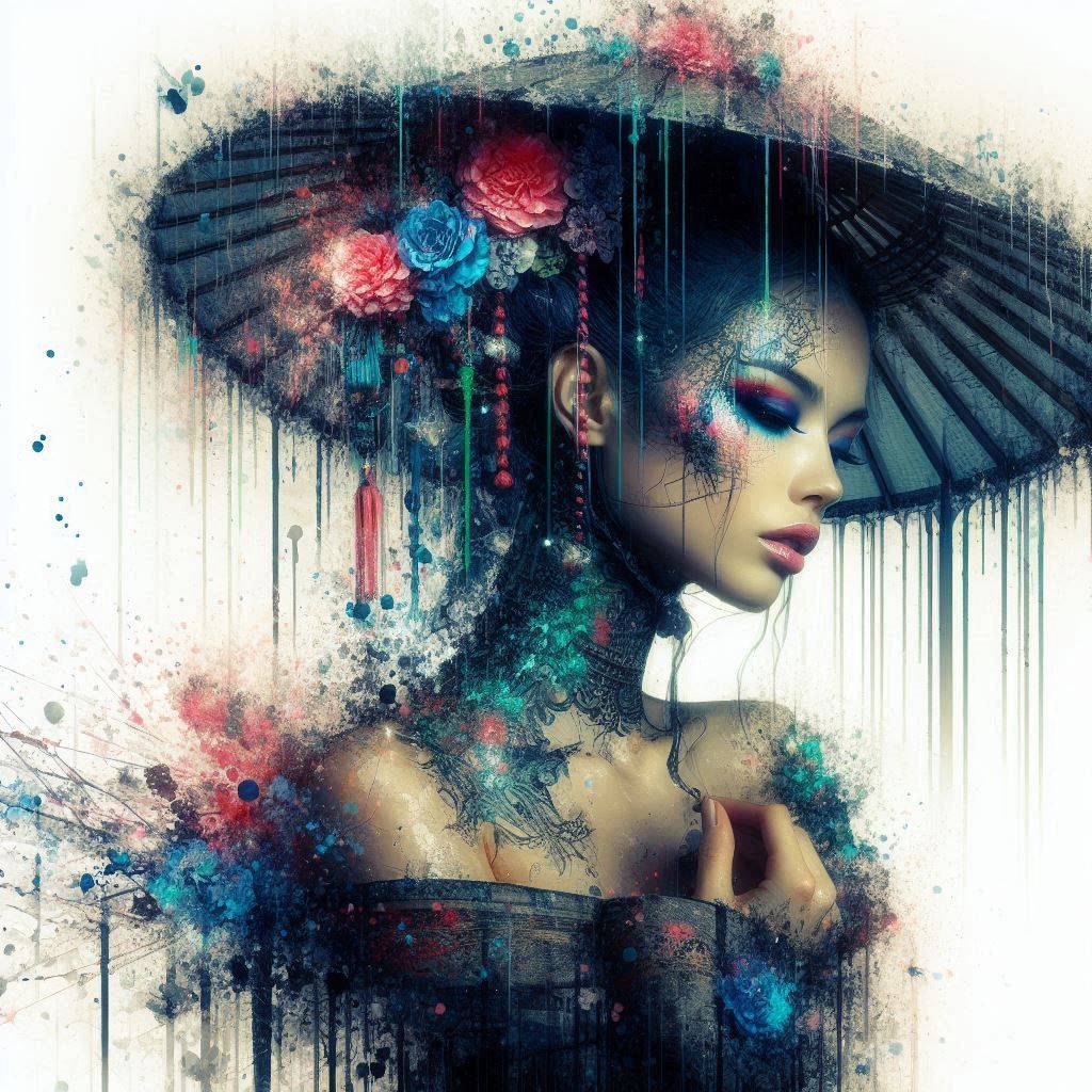 double exposure beautiful fantasy DALL-E 3 portrait landscape..
