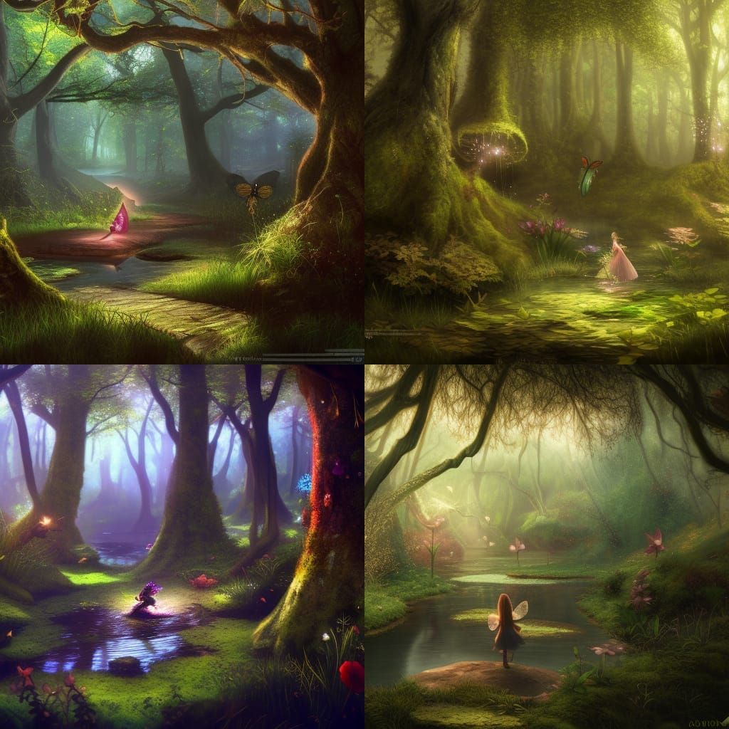 Fairies In a secret dell in the woodland