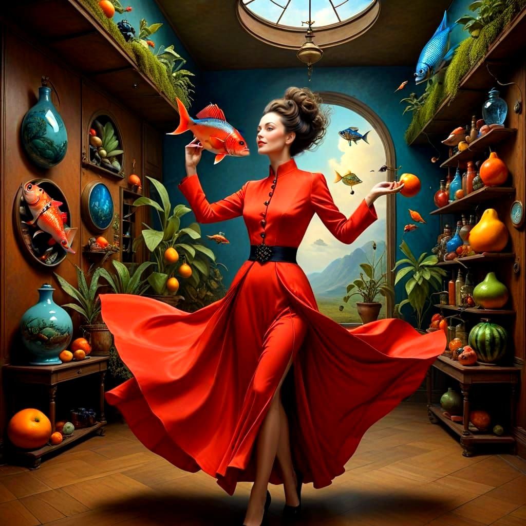 Surreal Portrait of a Happy Woman in Vibrant Surroundings