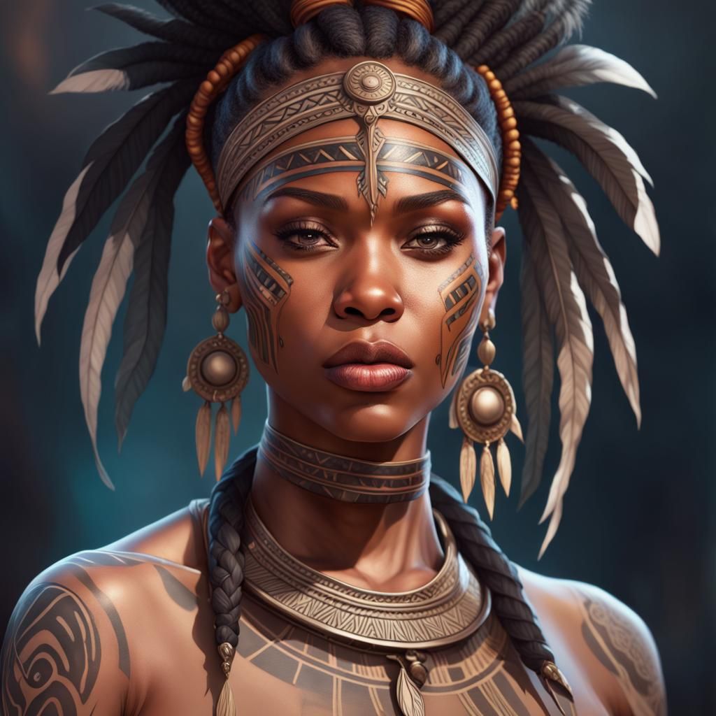 beautiful black woman with tribal warrior tattoo - AI Generated Artwork ...