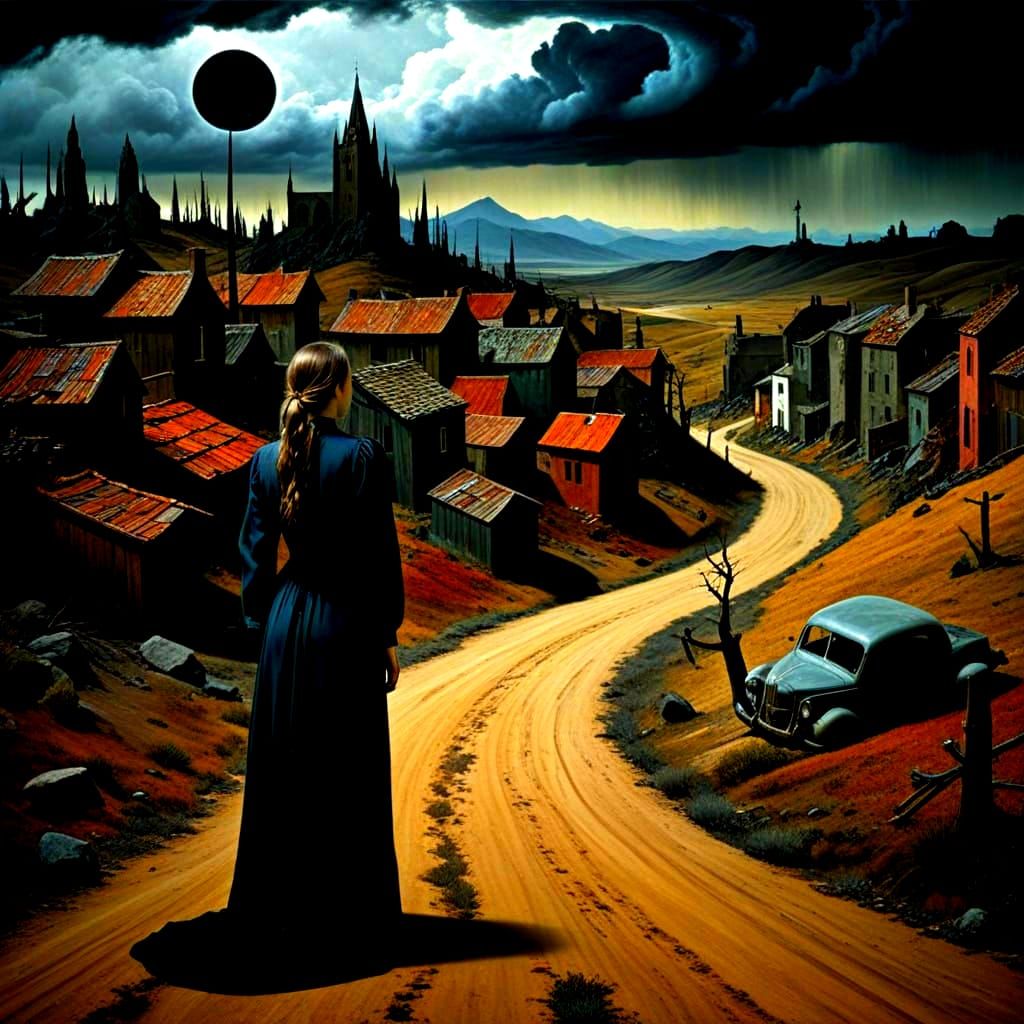 Ethereal Gothic Siren Amidst Ominous Storm