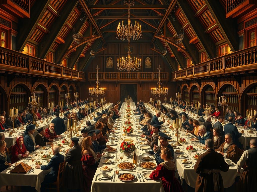 Banquet meal in Tudor settings for lots of people  by @Pirate Queen Jo 
