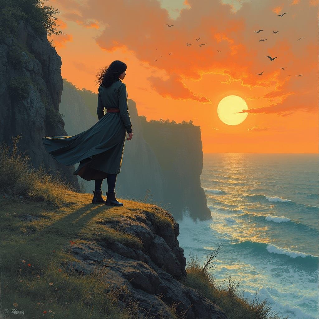 Ethereal Sunset Portrait on a Cliffside
