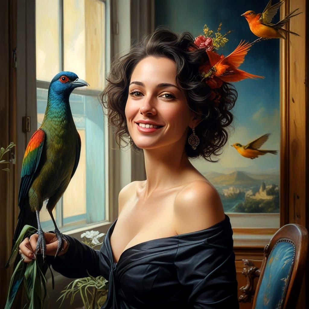Surrealistic Portrait of Elegant Lady in Whimsical Surroundi...
