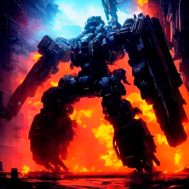 un Mecha et son impressionnante armure se prépare au combat ...