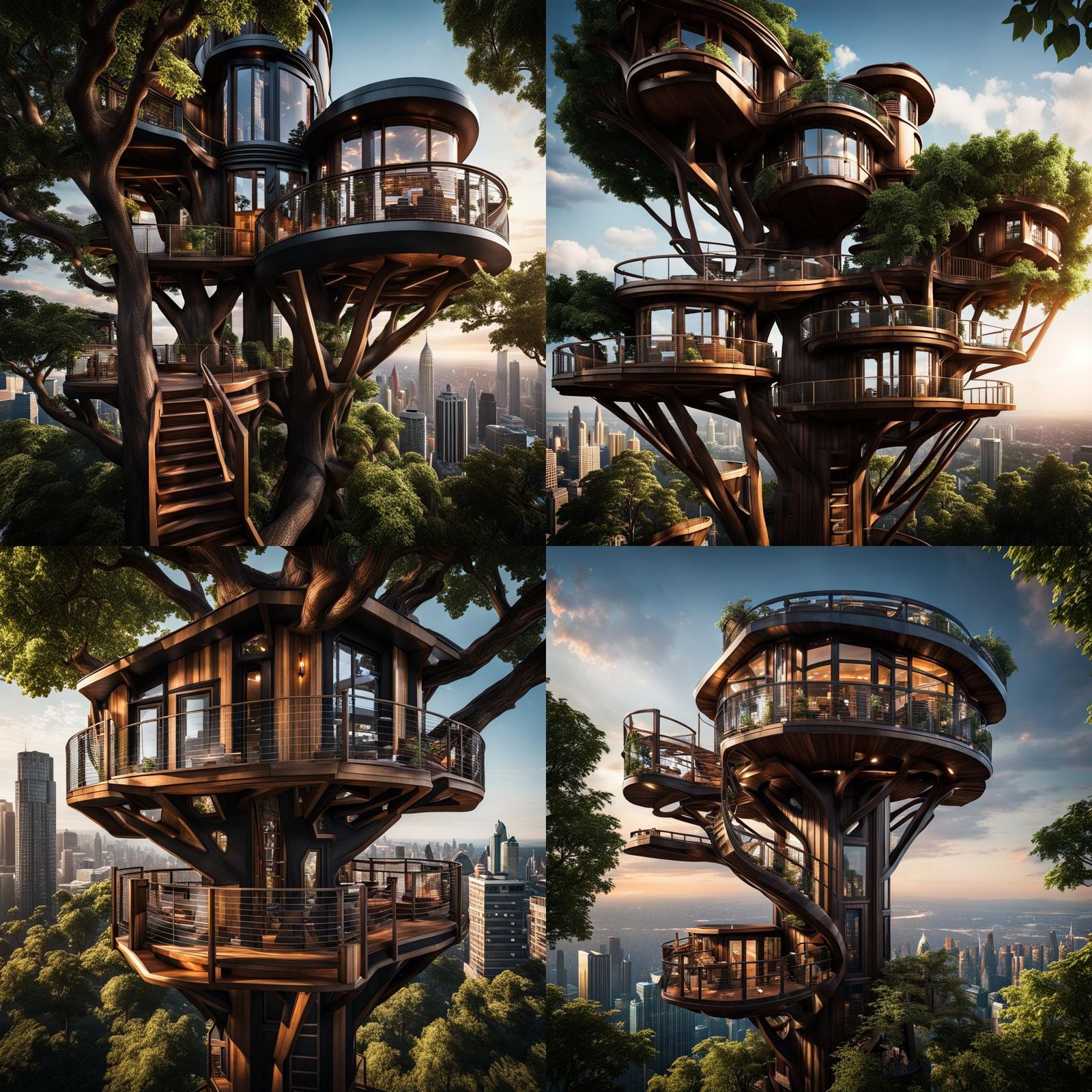 (Stark Tower inspired treehouse 1:3), intricate details, HDR...
