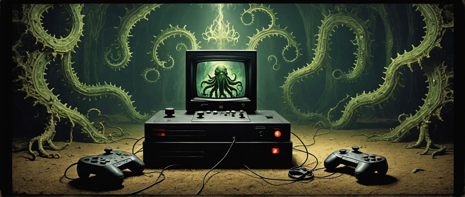 A fading Polaroid photograph of Cthulhu and Eldritch Abomati...