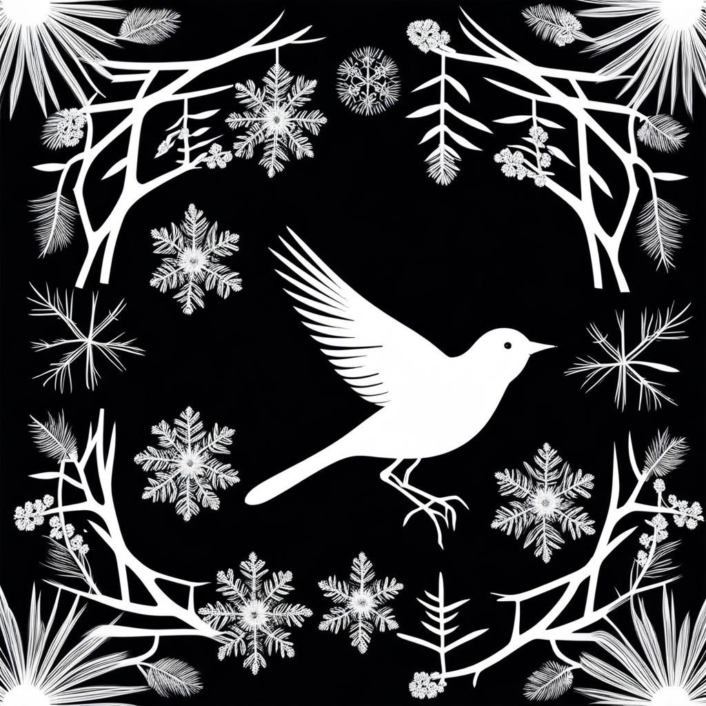 Photogram White Bird made of flowers in a Million Dandelions dreamscape , Salvador Dali collaboration Paul Klee and Tim Burton, Picasso's in...