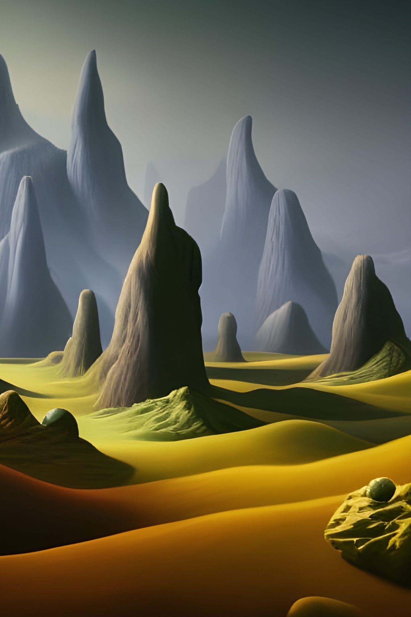 a magritte-style alien landscape 