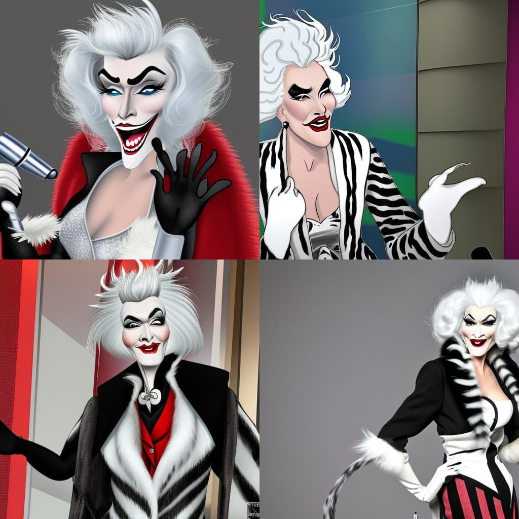 Cruella de Vil presenting the news.