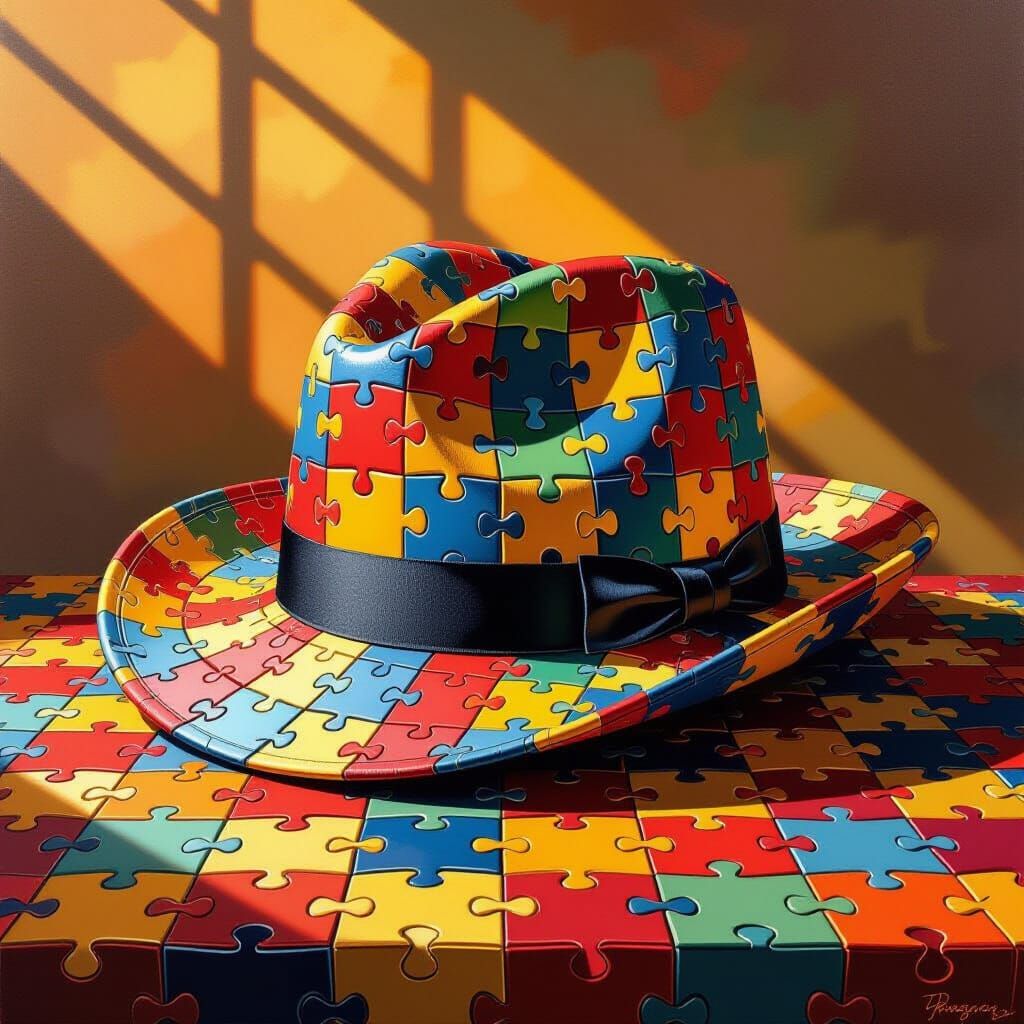 Surrealist Hat Made of Puzzle Pieces