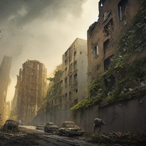 Modern city. Ruin. Vines. Foliage. Wild Animals. Post Apocalypse.   by @Coolguy