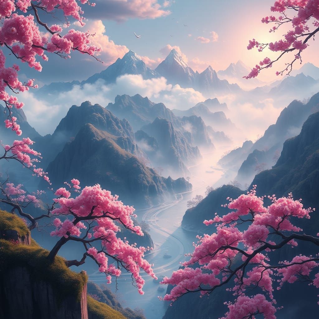 Harmonious Eastern Fantasy Landscape in Digital Art Style