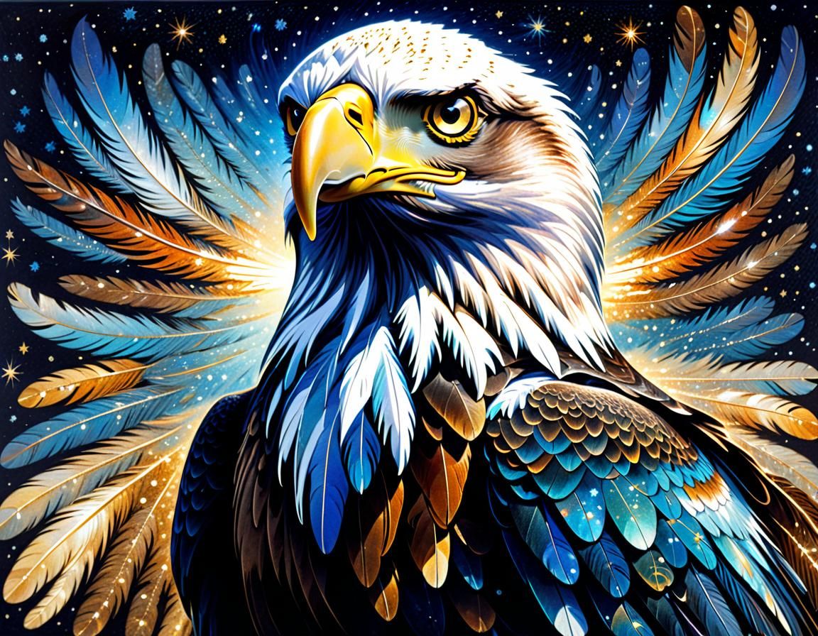 a decoupage of the feathers of an eagle showing the quantum ...