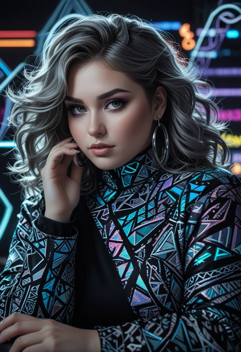 Portrait of a woman in geometric glowing scene