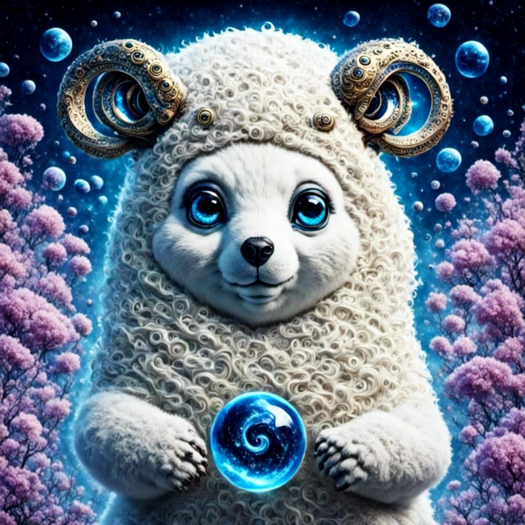 White Teddy bear with big blue eyes, analog horror<lora:Stol...