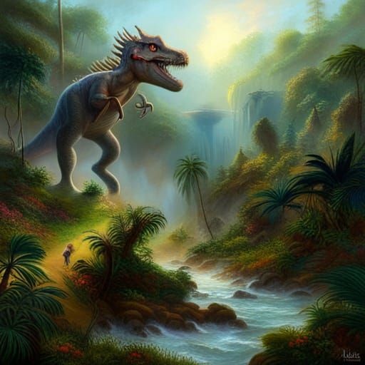 carnotaurus in jungle chasing human - AI Generated Artwork - NightCafe ...