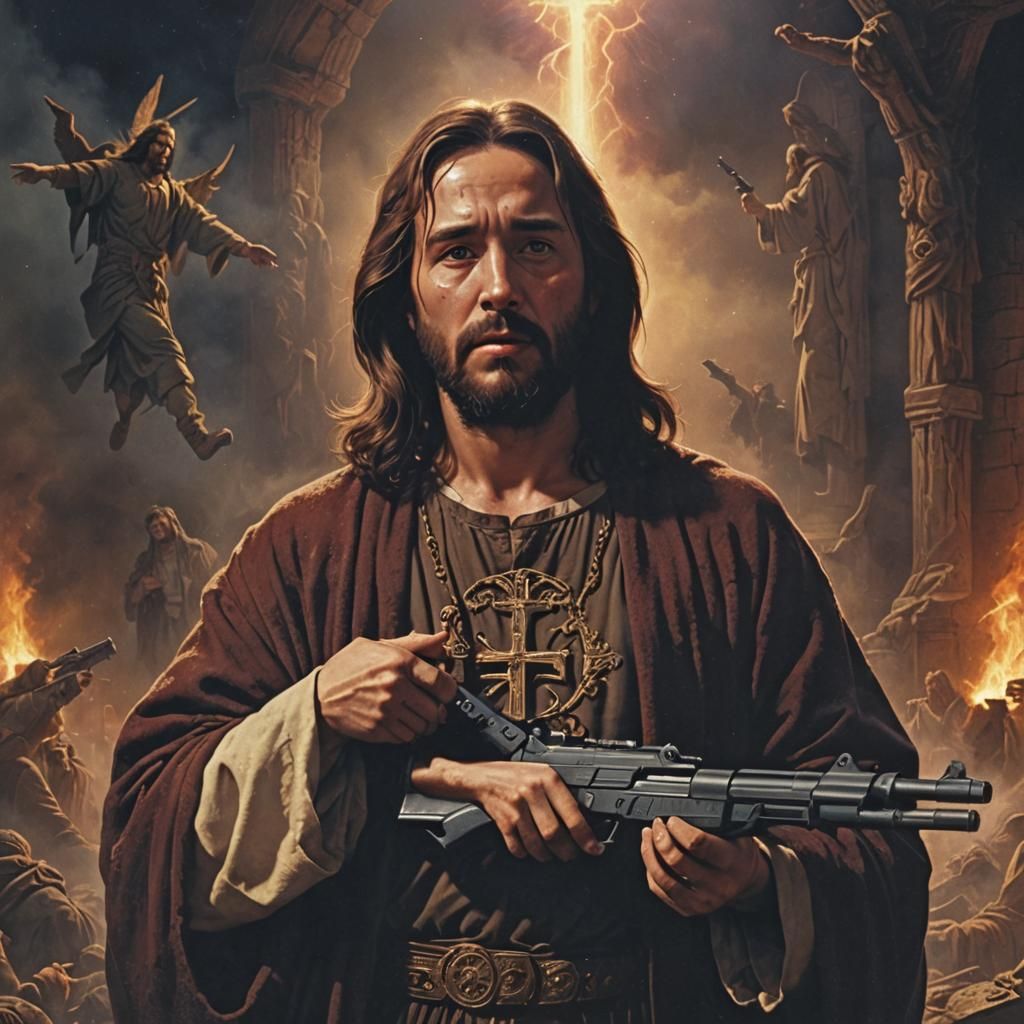 Jesus with an Uzi, as described by Bill Hicks the comedian