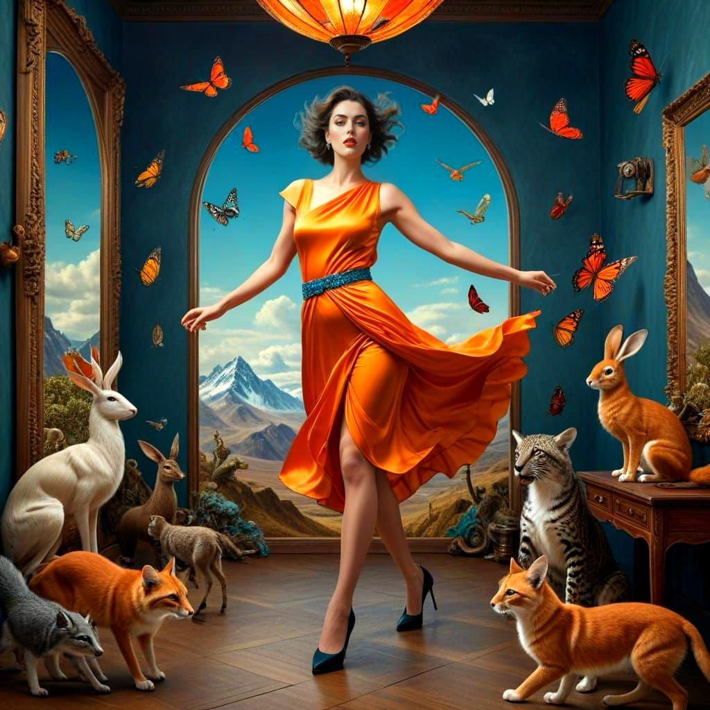 Ethereal Lady in Vibrant Surreal Landscape