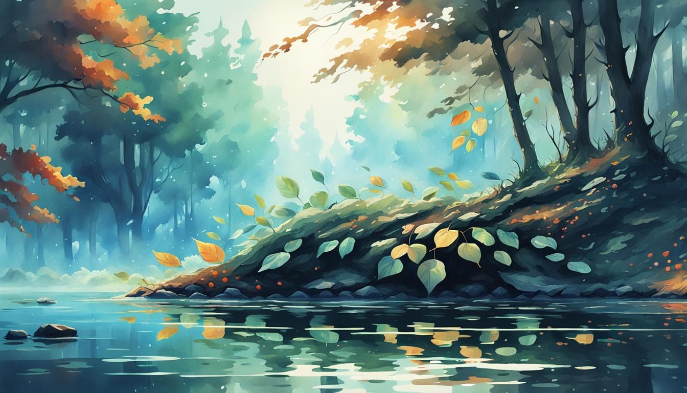 Leaf on Water: Watercolor Painting in Dark Shadows