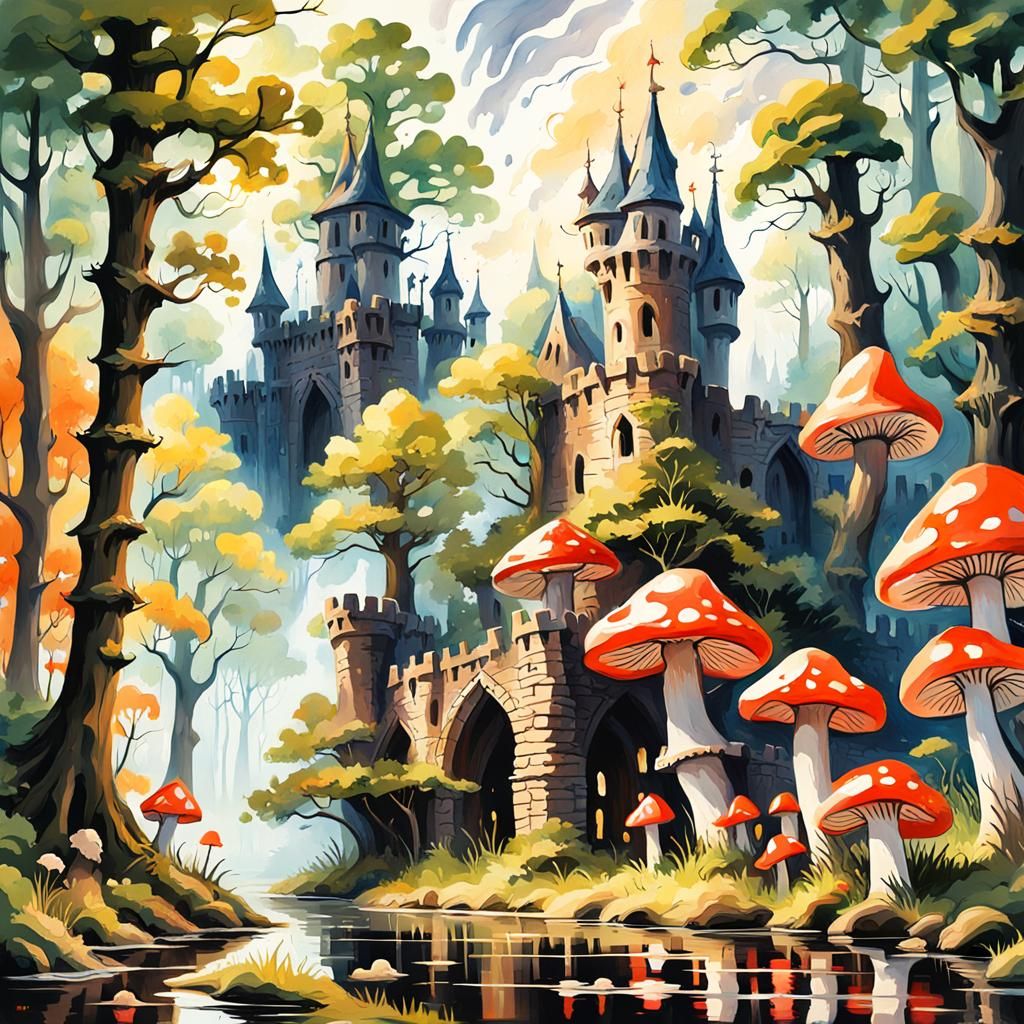 Gothic Cottagecore Castle Ruins in Dark Oak Forest