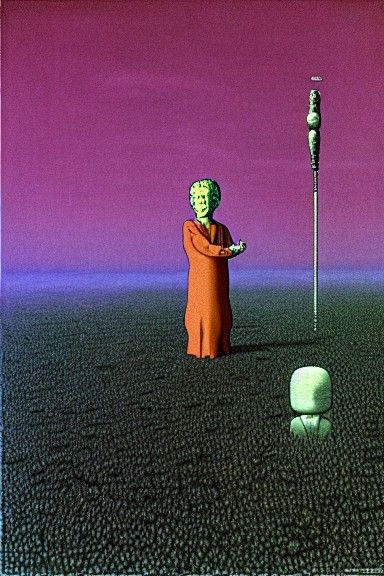 To Serve Man in the style of Studio Ghibli and Zdzisław Beks...