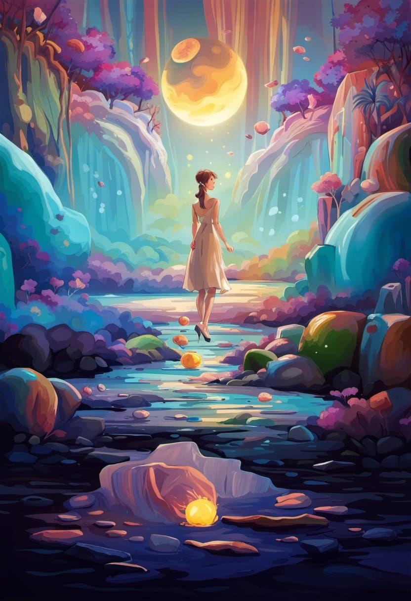 Astral Zen Garden with Cherry Blossoms, Digital Painting