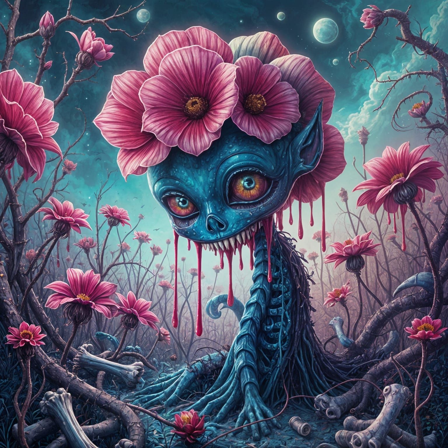 Creepy Garden Flowers  by @AI-Lover