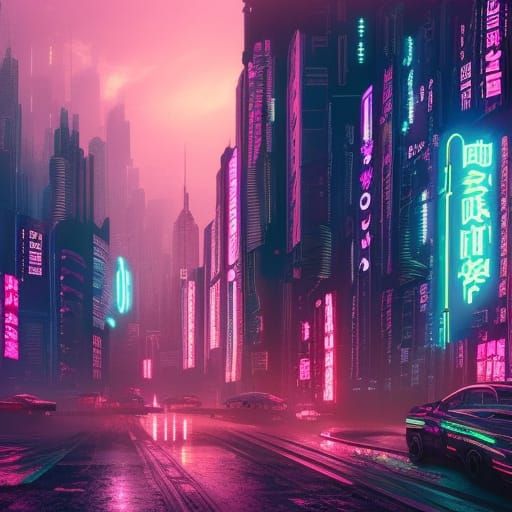 neon city in a cyberpunk world