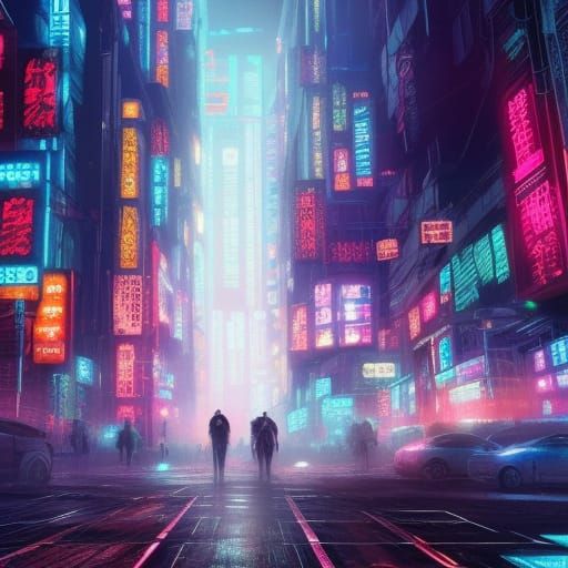 neon city in a cyberpunk world