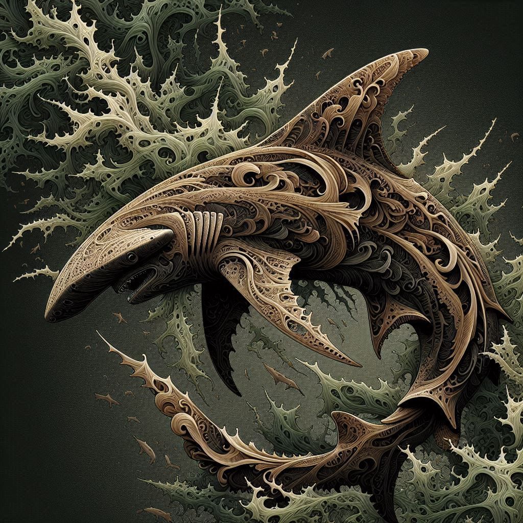 Photorealistic  Scalloped Hammerhead Shark Japanese Ink Art ...