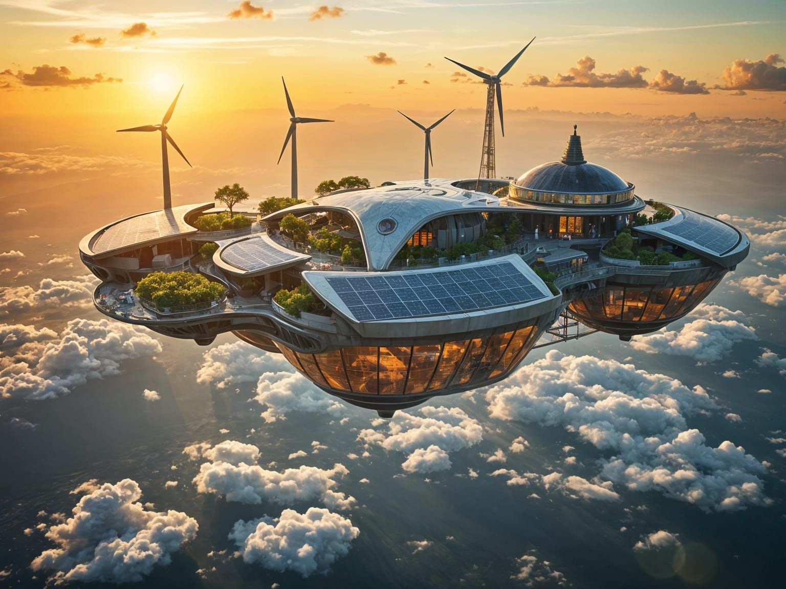 Floating Solapunk Settlement  by @FREEQ-AI