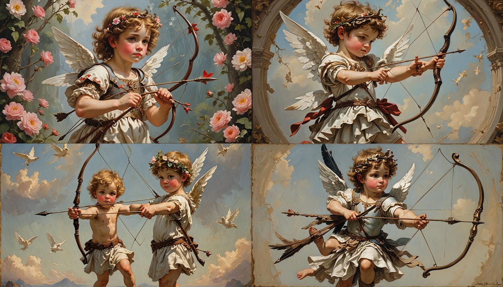 cute cupid masterpiece oil painting renaissance bow and arro...