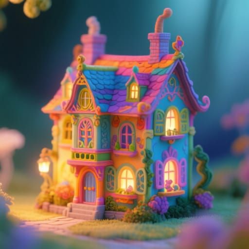 Vibrantly Colored Miniature House in Storybook Style
