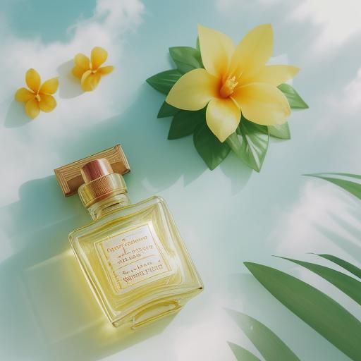 tropical flower and perfume oil glass bottle