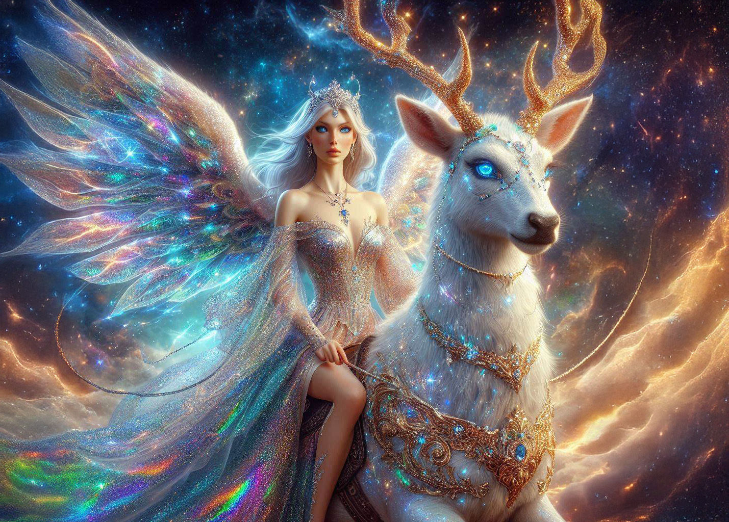 Starla the prismatic Fairy and her winged Elk Oberon