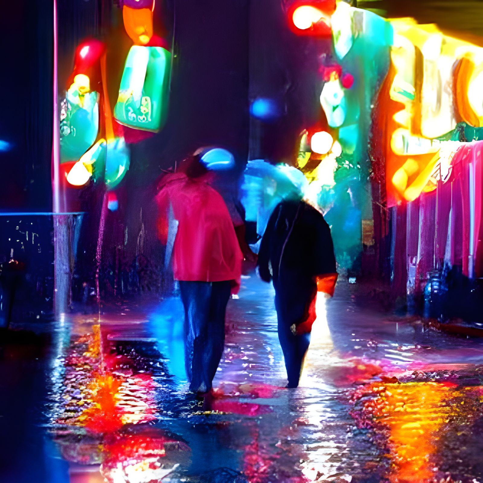 KEEP - Couple walking down the street late at night in the r...
