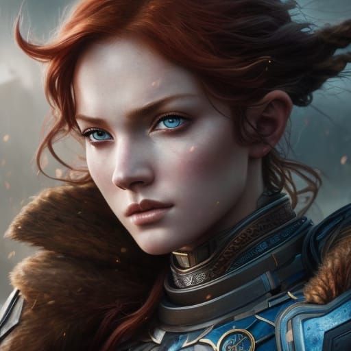 Warrior girl with wavy red hair 23 - AI Generated Artwork - NightCafe ...