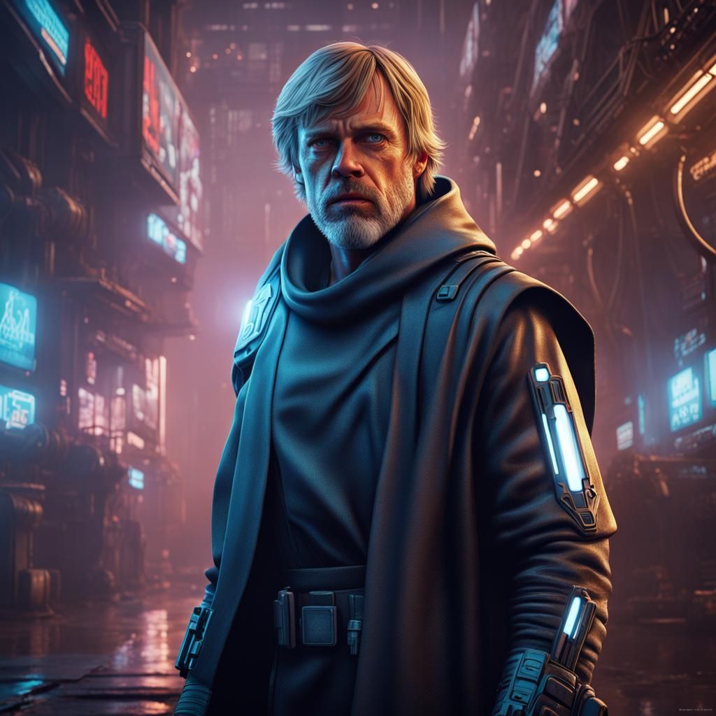 Luke Skywalker as cyberpunk character portrait