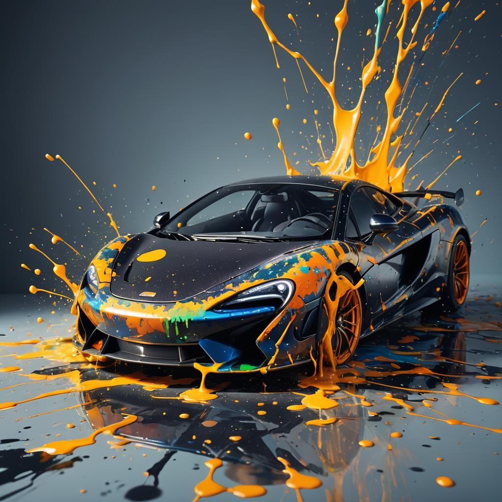 McLaren Car Formed From Spilled Neon Paint