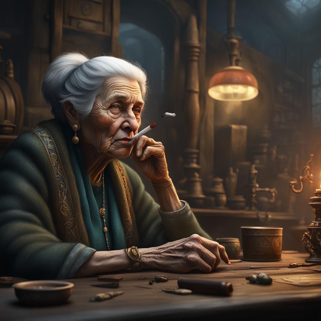 old woman smoking - AI Generated Artwork - NightCafe Creator