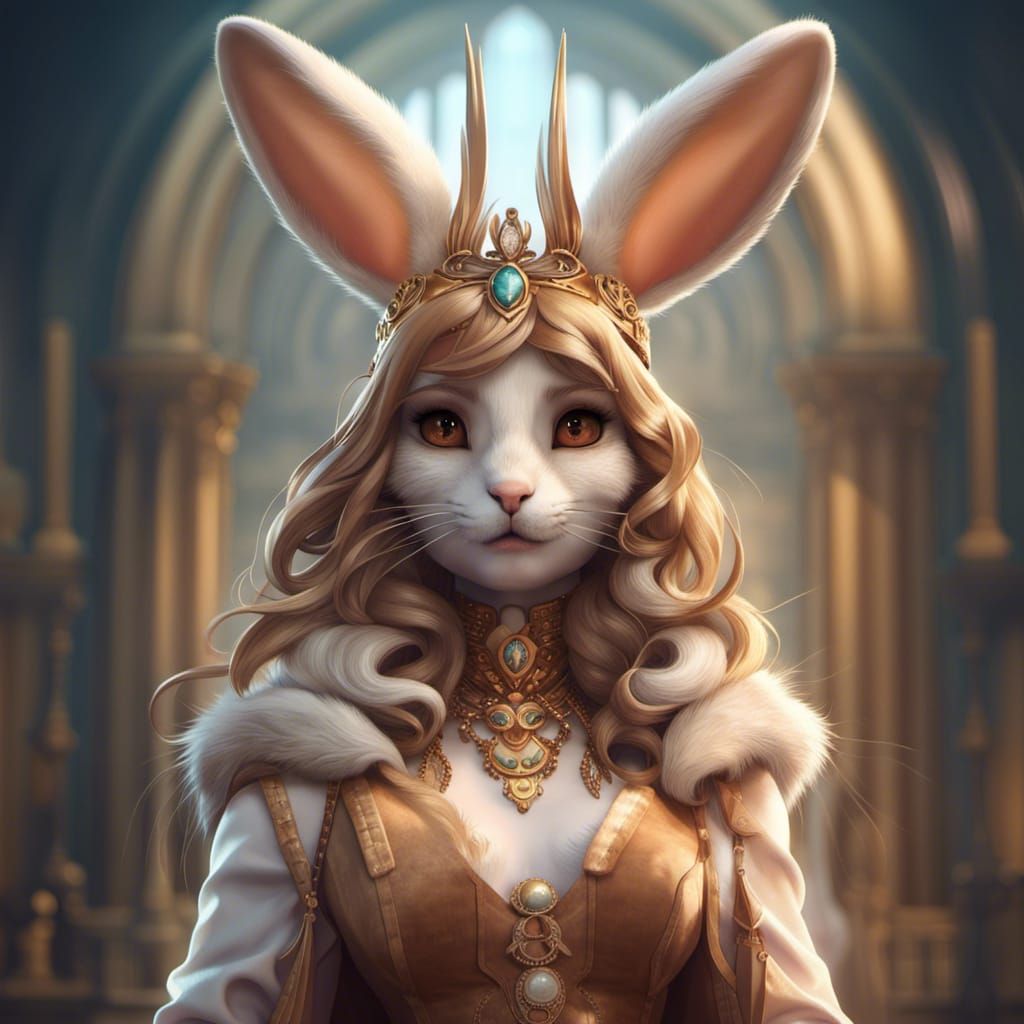 anthropomorphic rabbit princess, elegant, long rabbit ears, light brown ...