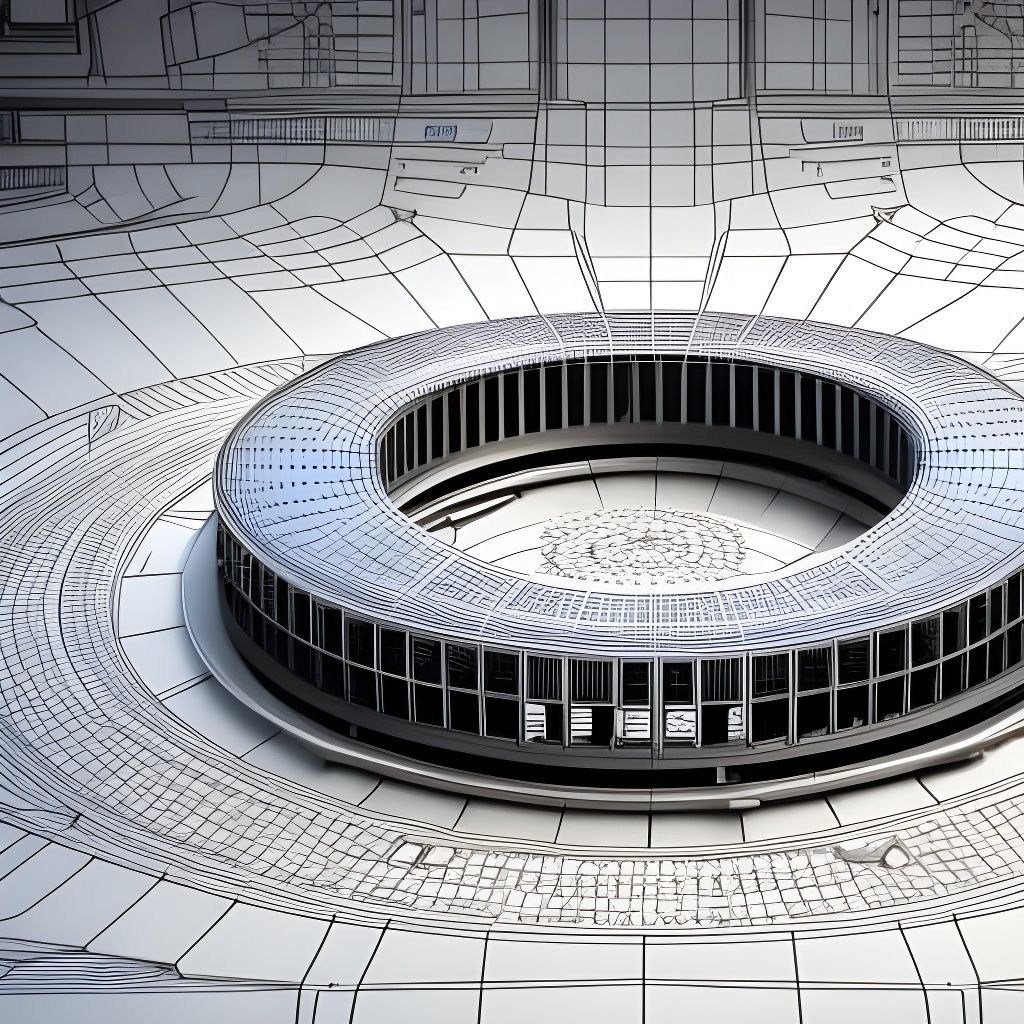 Stadium - Mechanical whiteprint draft with 3D Model
