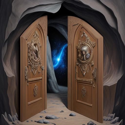 cave, full of real stars, universes and galaxies.  Some wood...
