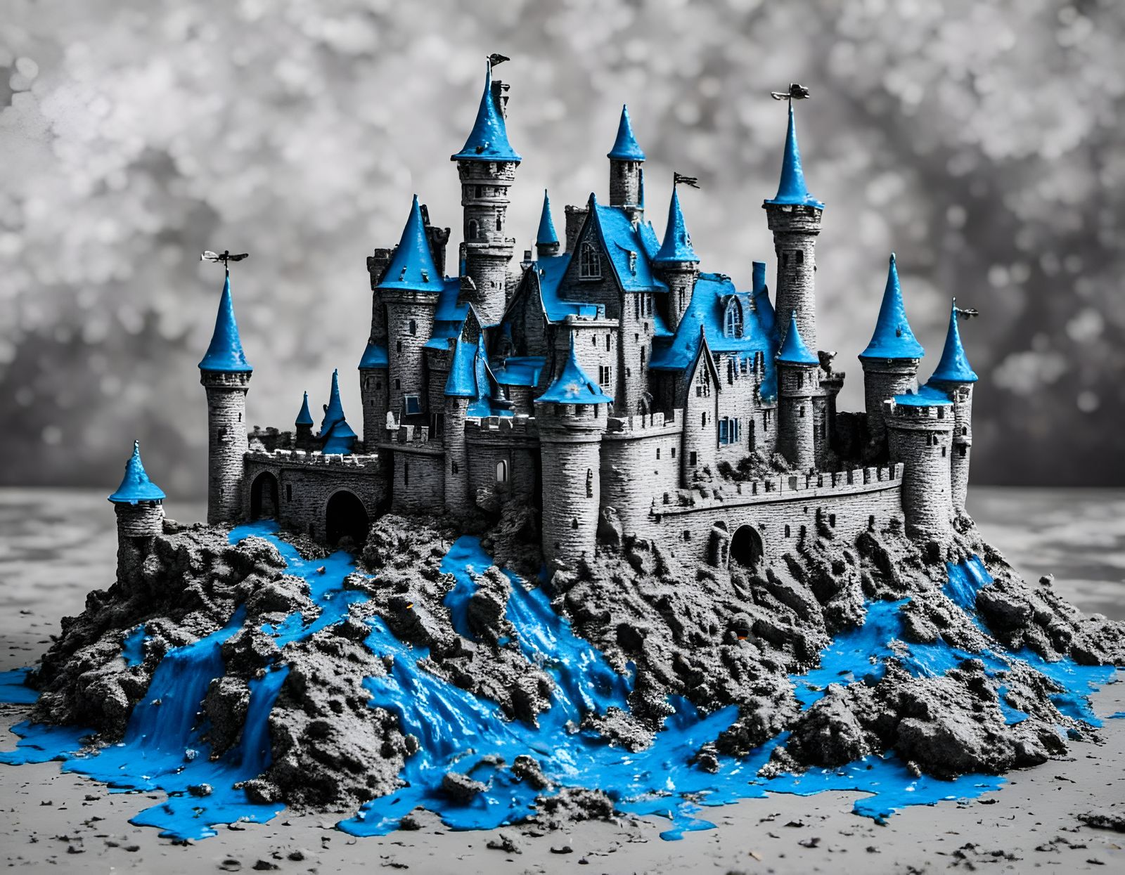 blue castle, color splash art, <lora:GreyOut:1.0> 