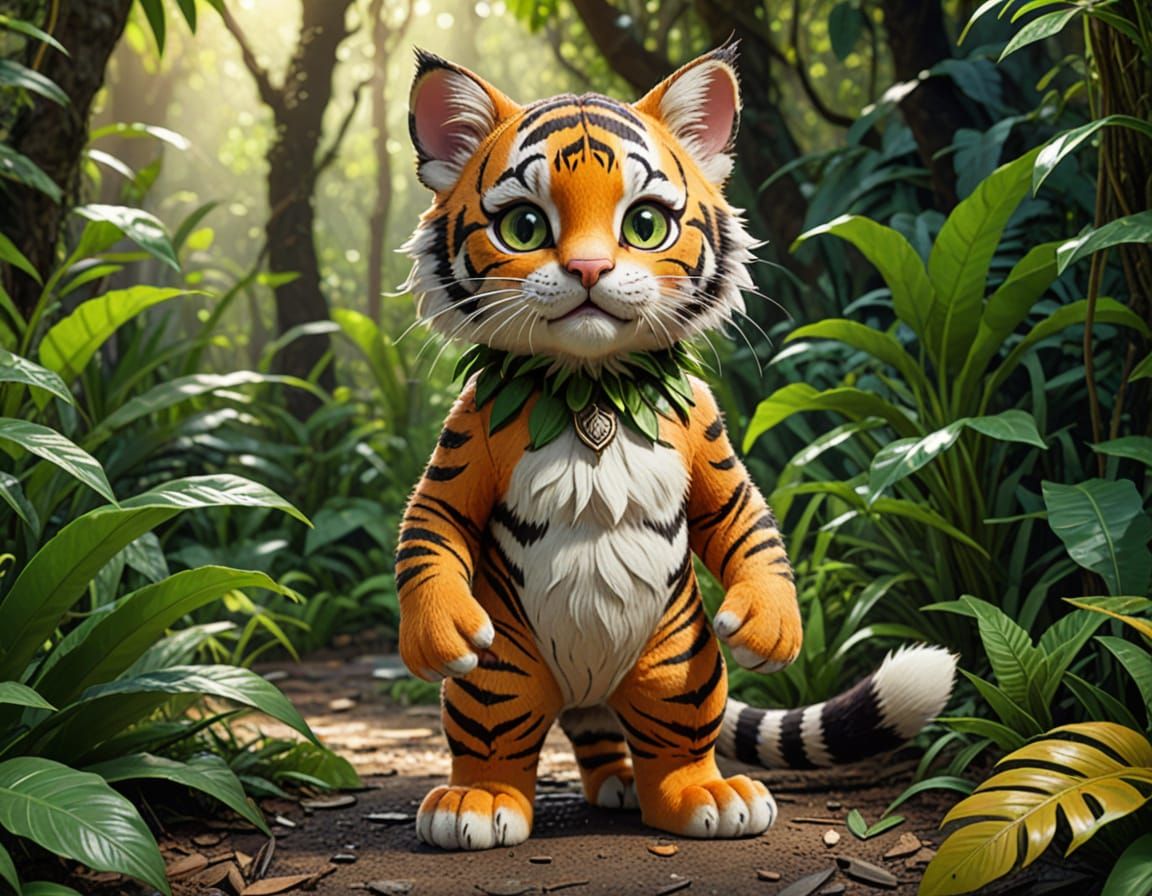 A tiny cat dressed up to look like a tiger