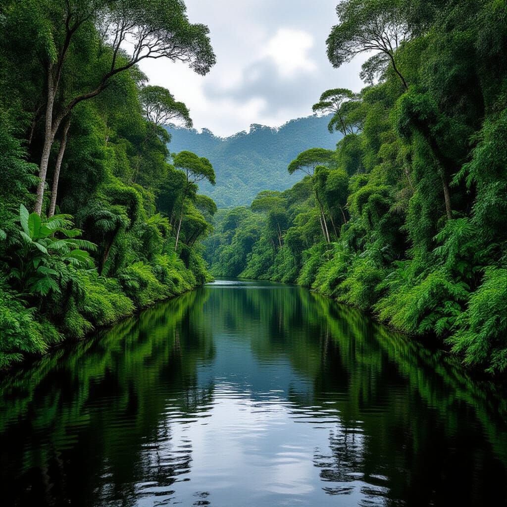 Lush Amazon Rainforest Stream With Fish