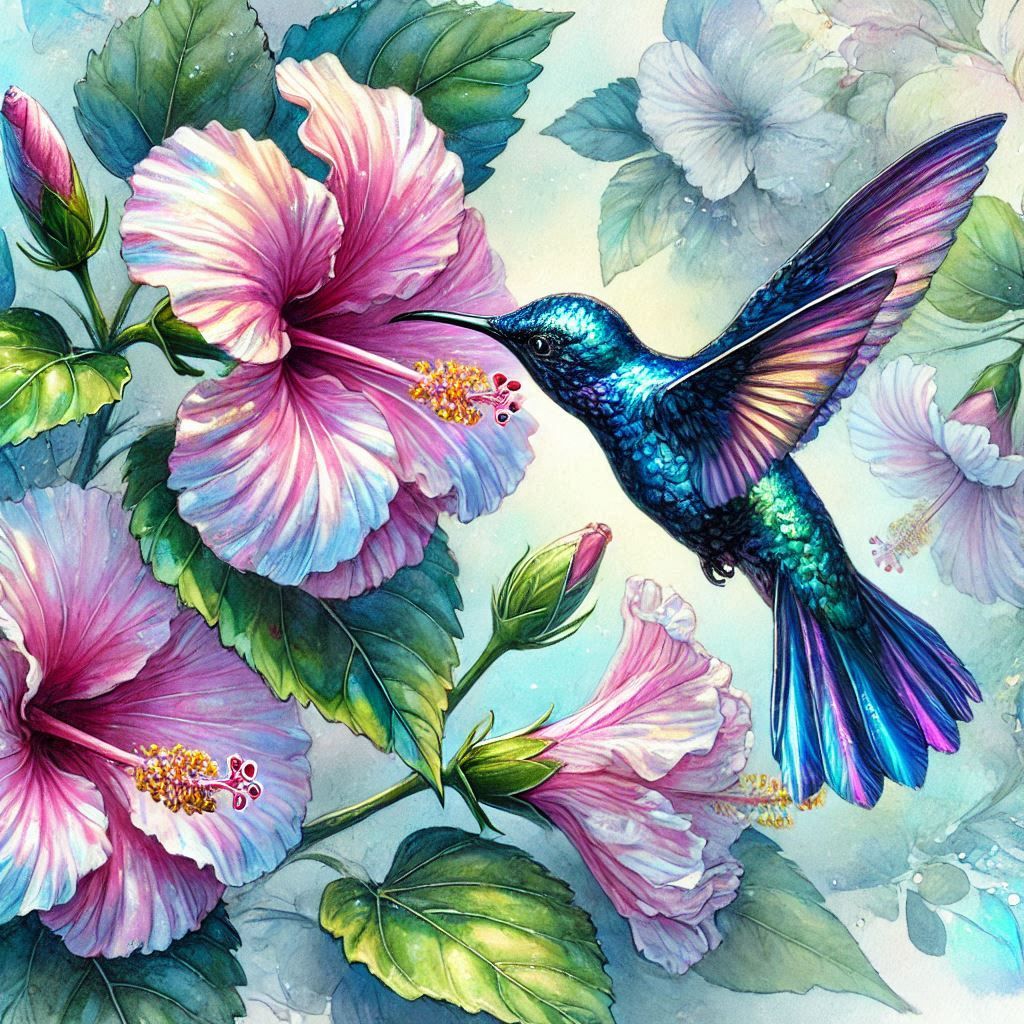 H is for Hungry Hummingbird Hovering at a Hibiscus