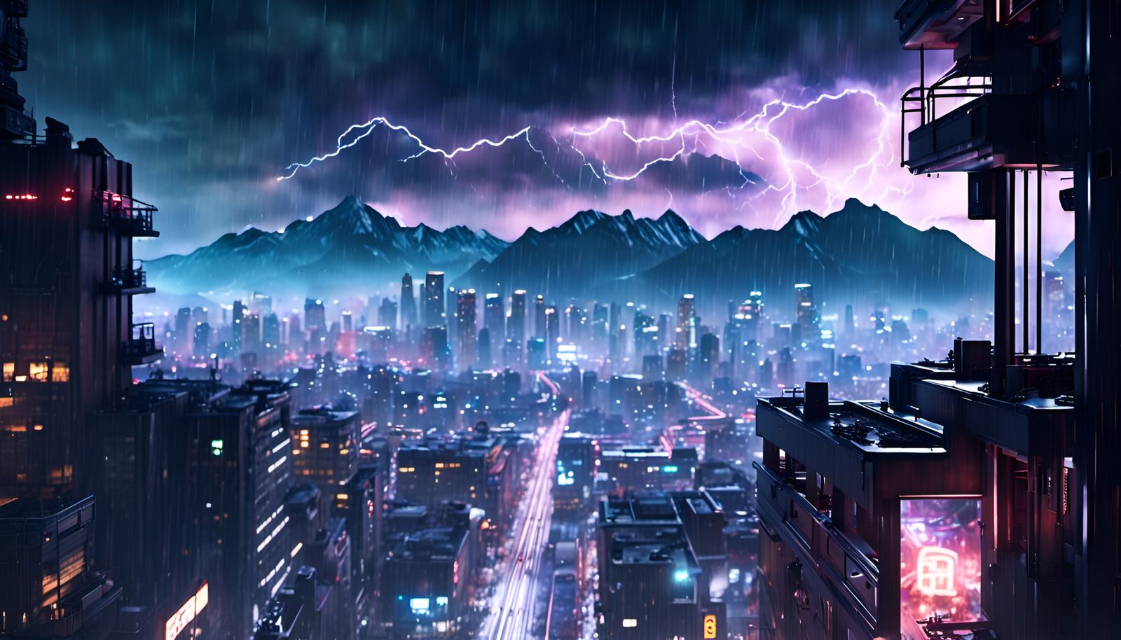 Stormy Misty Mountain Cyberpunk Metropolis (SDXL)